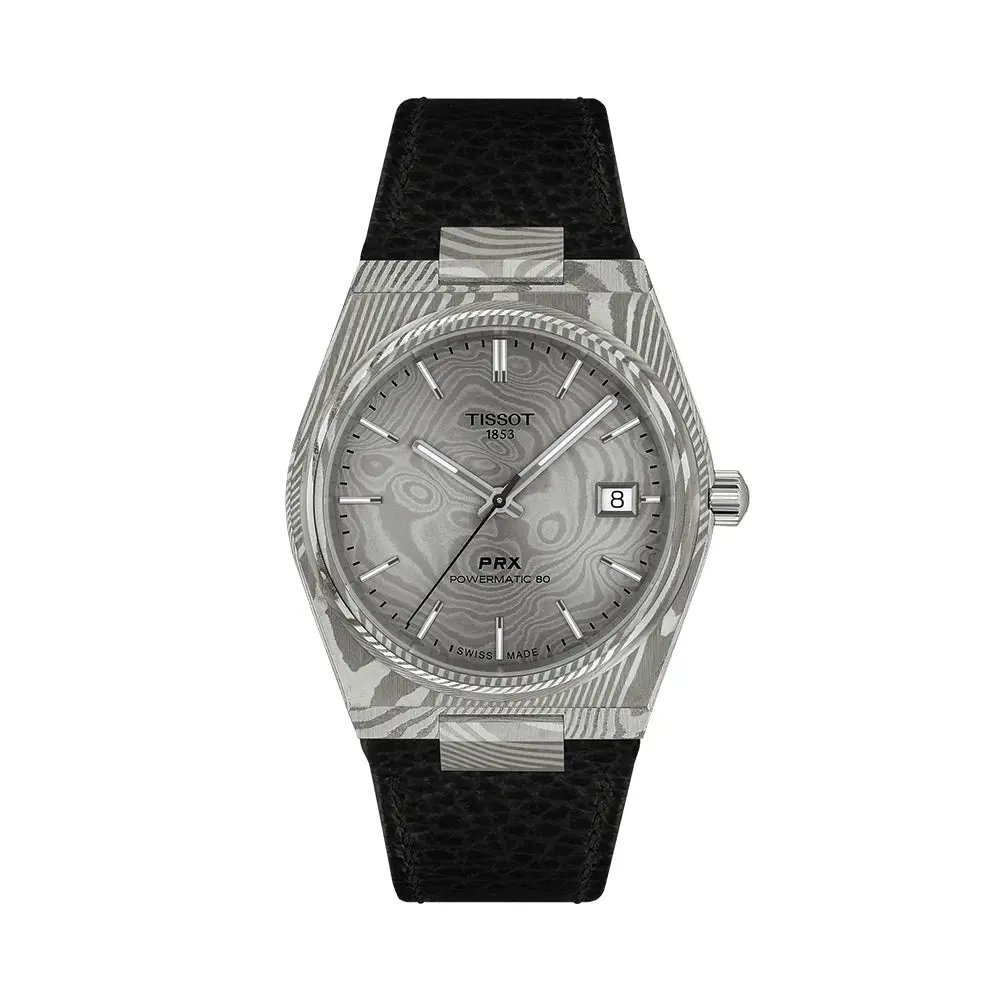Prx Damascus Powermatic 80 38Mm - Grey On Leather Strap 1