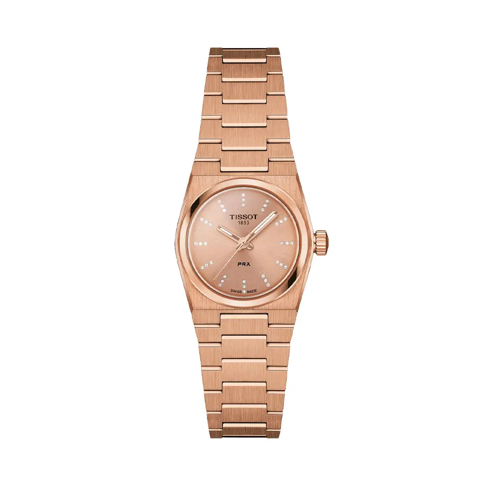 Prx Quartz Pvd Coated Rose Gold W/ Diamonds 25Mm - Pink On Bracelet 1