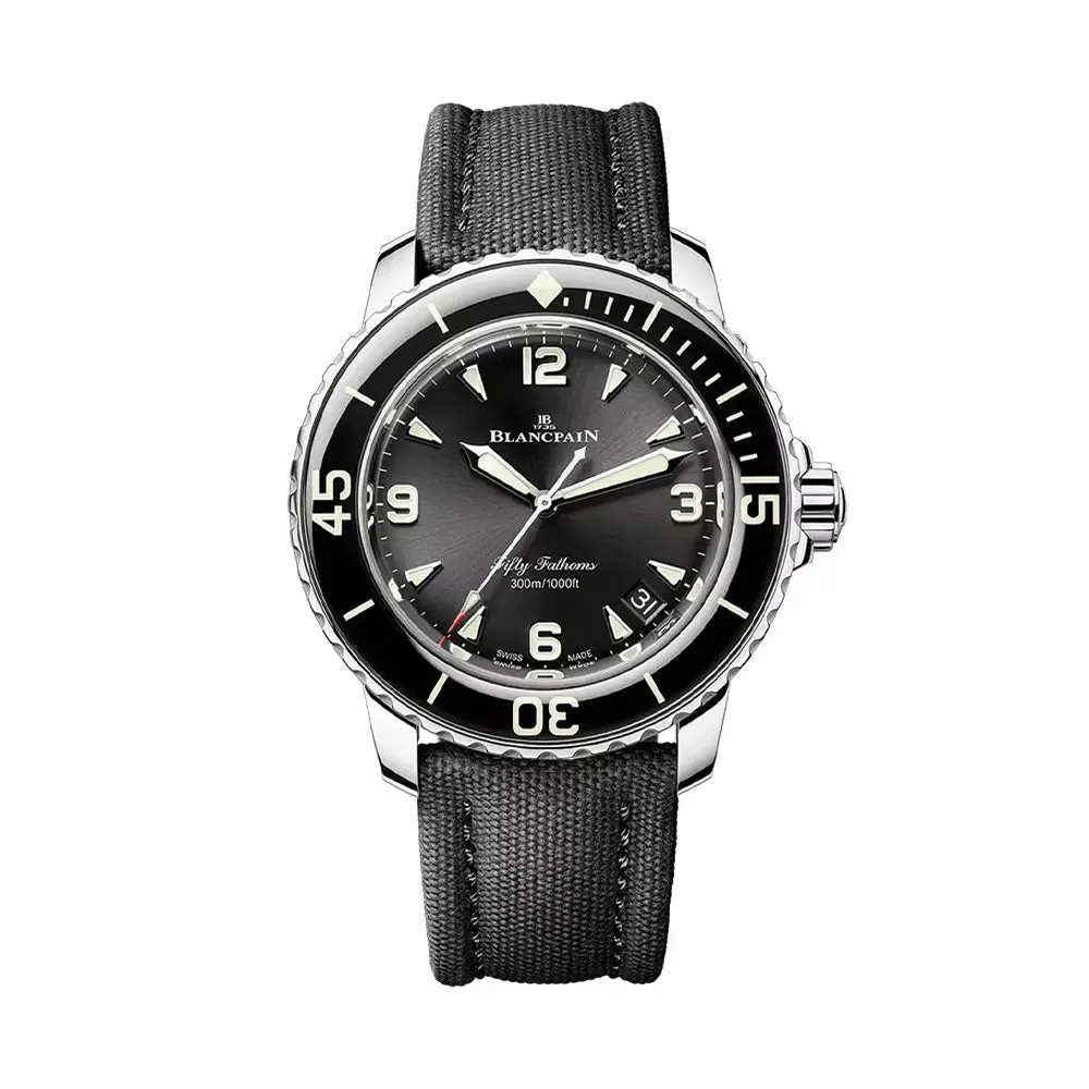 Fifty Fathoms Automatique Steel 42.3Mm - Black On Sail-Canvas Strap 1