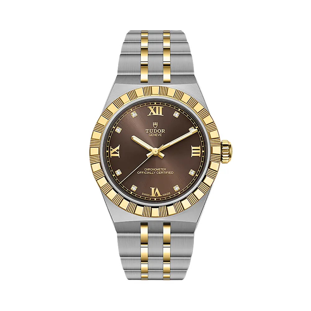 Tudor Royal Yellow Gold Two-Tone 30Mm - Brown, Diamond-Set On Bracelet 1