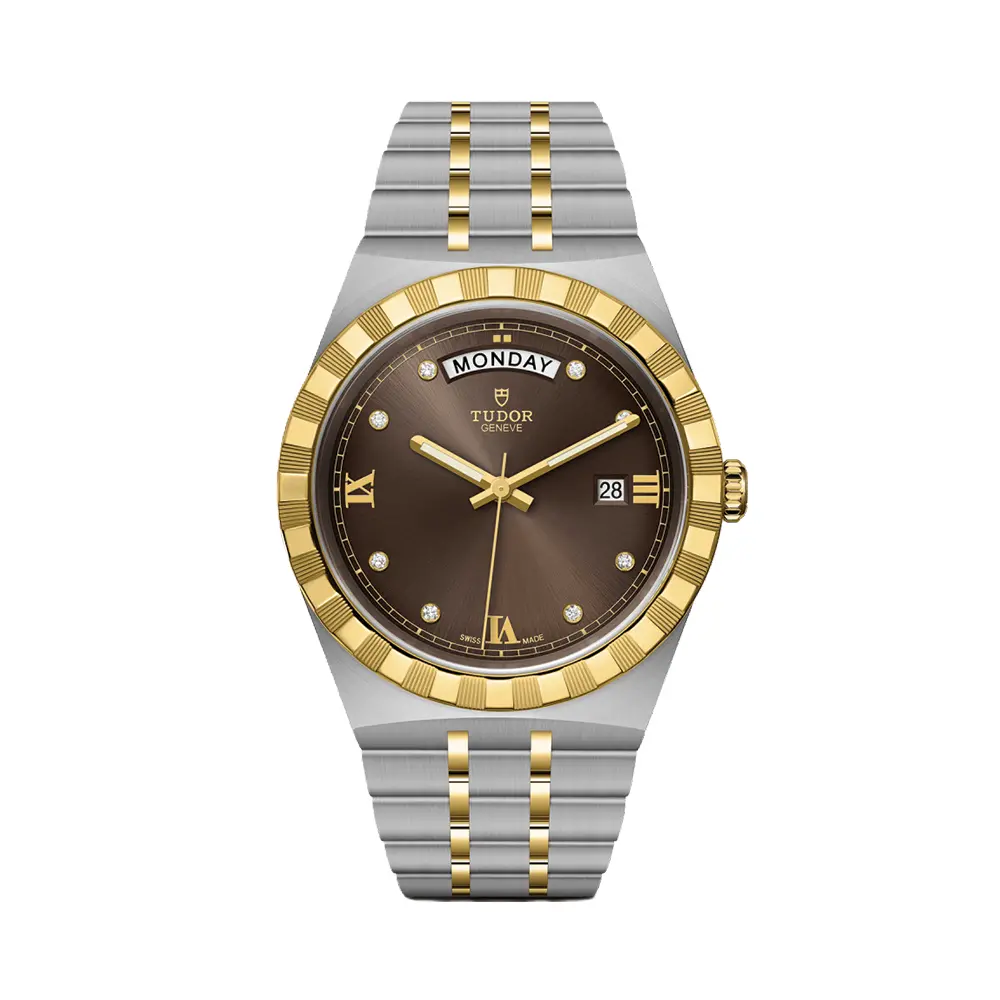 Tudor Royal Yellow Gold Two-Tone Day/Date 41Mm - Chocolate Brown, Diamond-Set On Bracelet 1