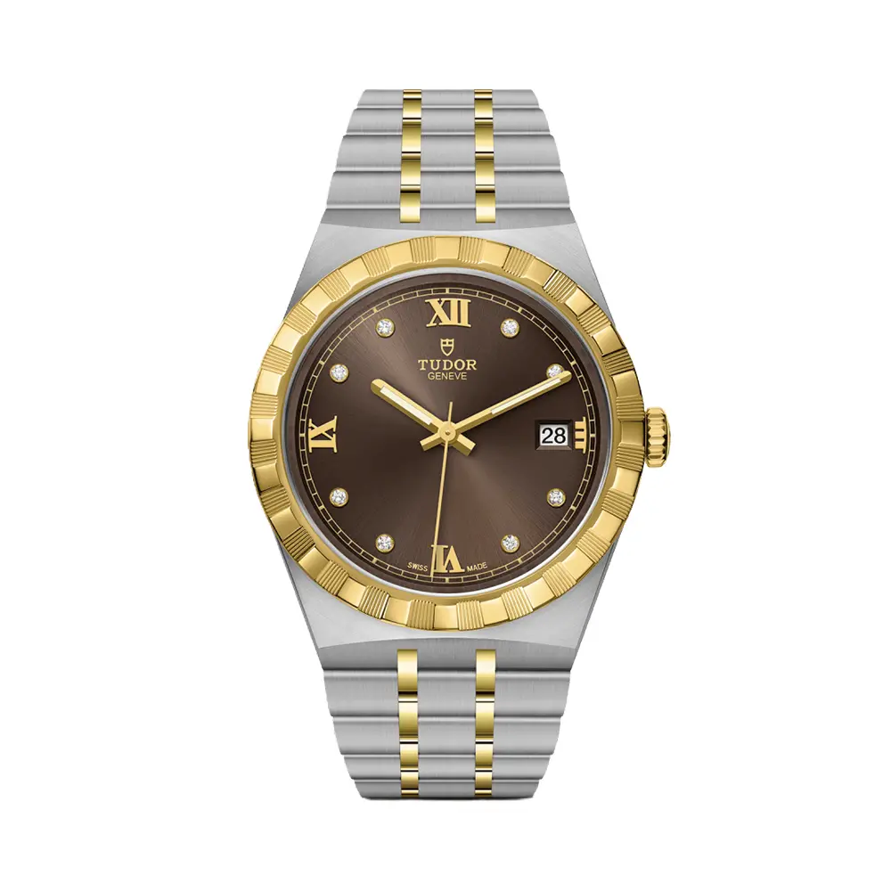 Tudor Royal Yellow Gold Two-Tone 38Mm - Chocolate Brown, Diamond-Set On Bracelet 1