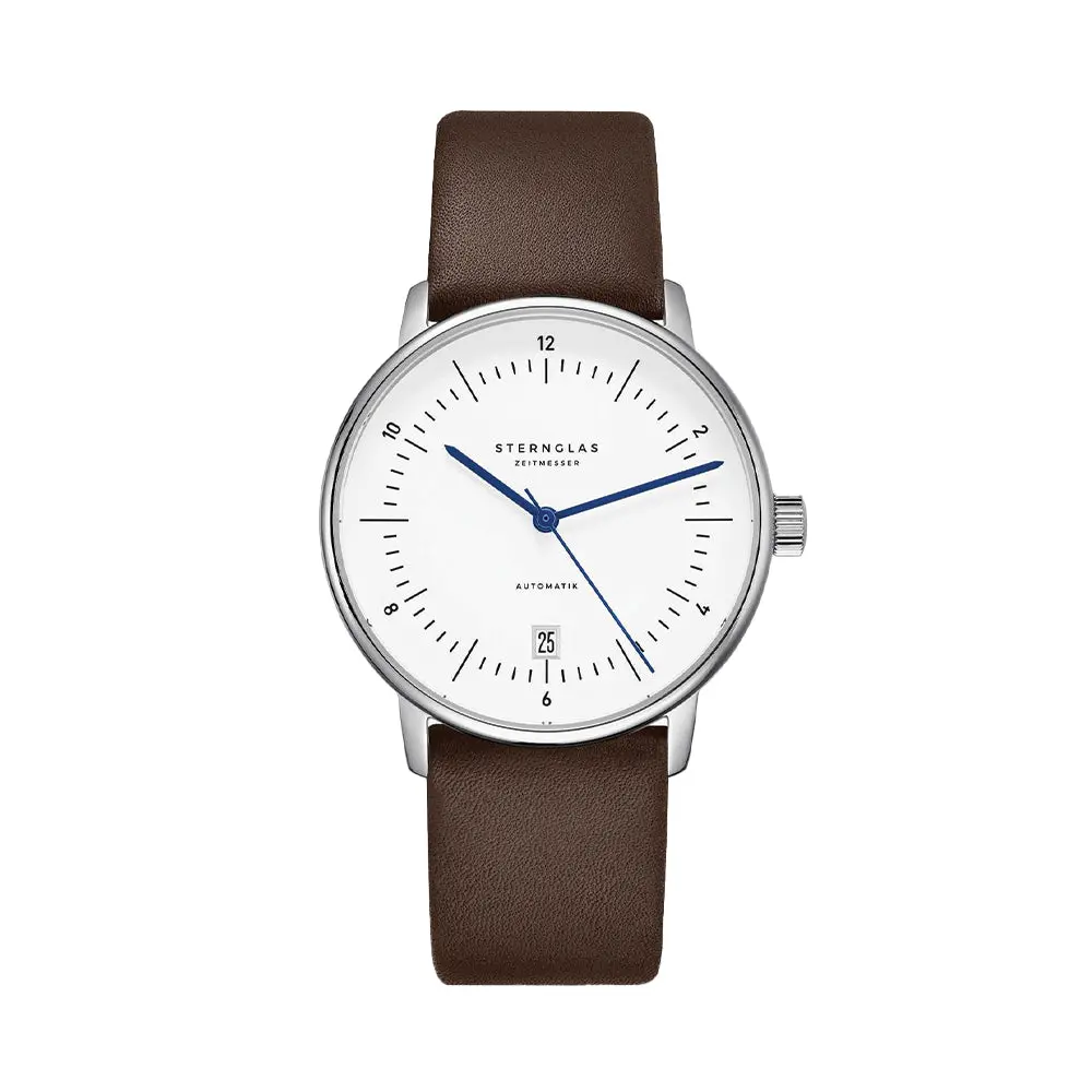 Naos Automatic 38Mm - White On Dark Brown Leather Strap 1