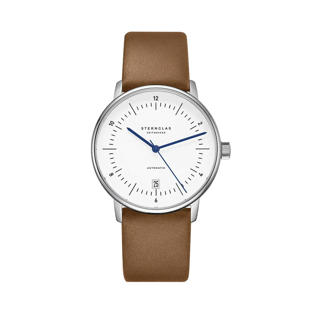 Naos Automatic 38Mm - White On Brown Leather Strap 1