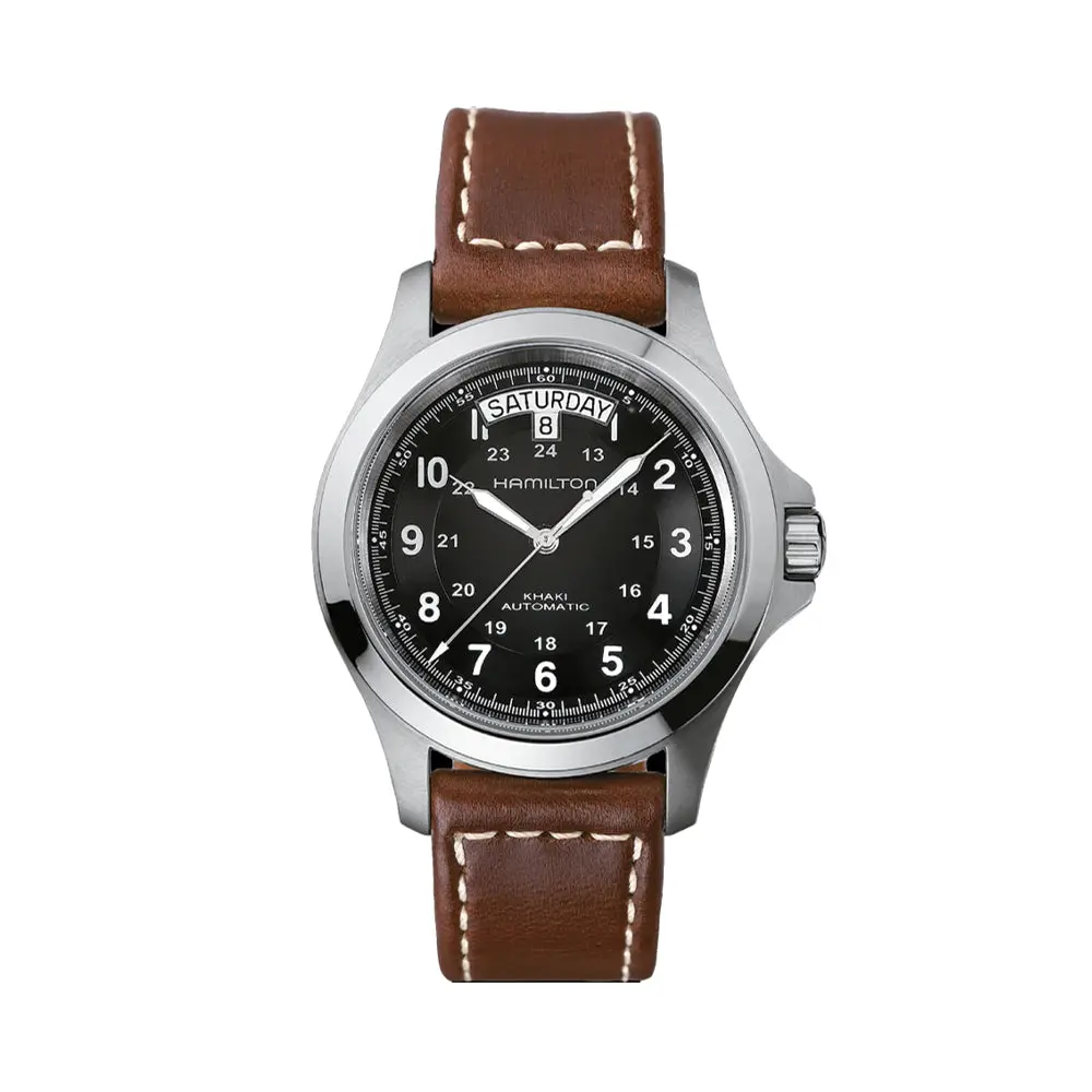 Khaki Field King Auto 40Mm - Black On Leather Strap 1