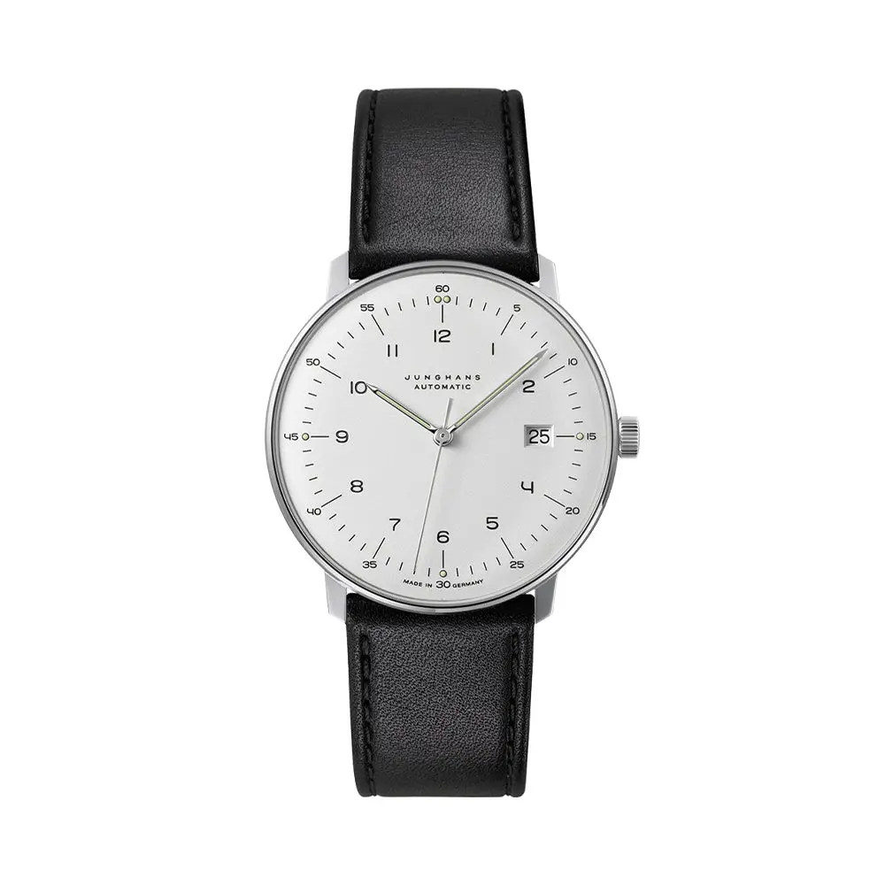 Max Bill Automatic W/ Numerals And Sapphire Crystal 38Mm - Silver On Leather Strap 1