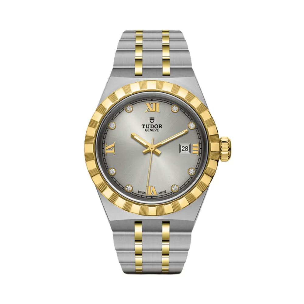 Tudor Royal Yellow Gold Two-Tone 28Mm - Silver, Diamond-Set On Bracelet 1