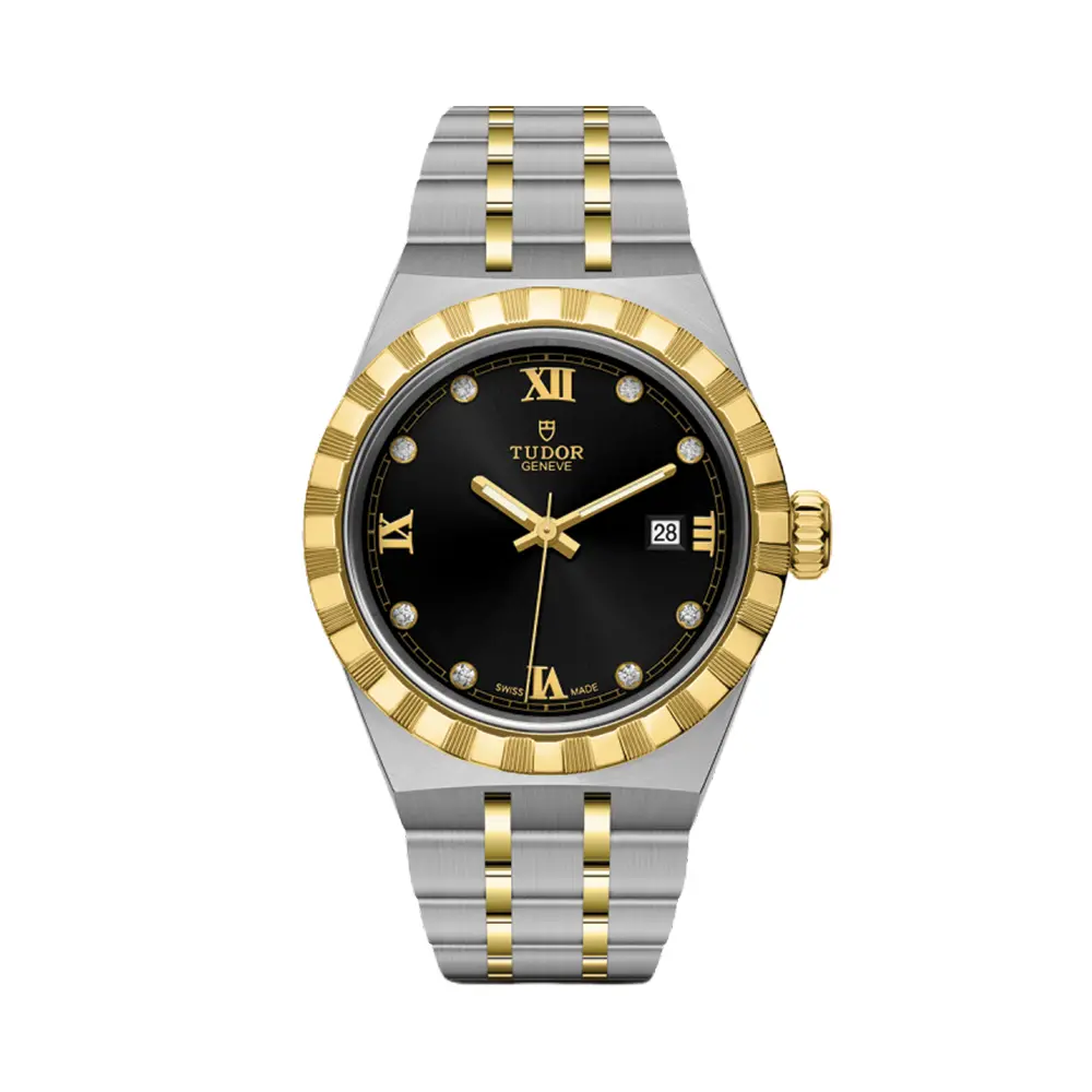 Tudor Royal Yellow Gold Two-Tone 28Mm - Black, Diamond-Set On Bracelet 1