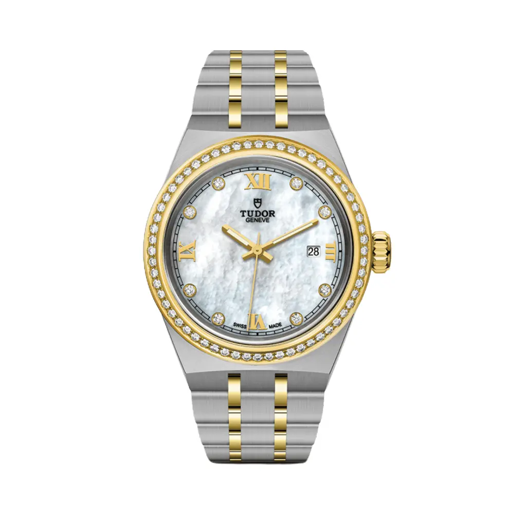 Tudor Royal Yellow Gold Two-Tone 28Mm - White, Mother-Of-Pearl, Diamond-Set And Diamond Bezel On Bracelet 1
