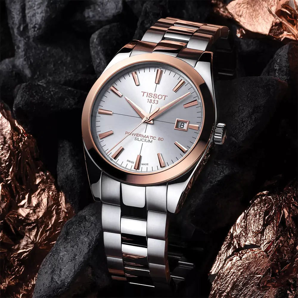 Gentleman Powermatic 80 Silicium Solid 18K Gold Bezel 40Mm - Silver On Bracelet 2