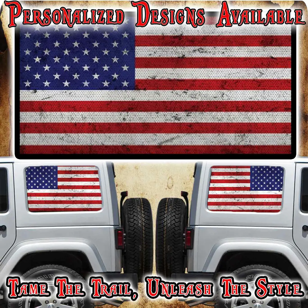 Americain Flag Rear Quarter Window See Through Graphic. 1