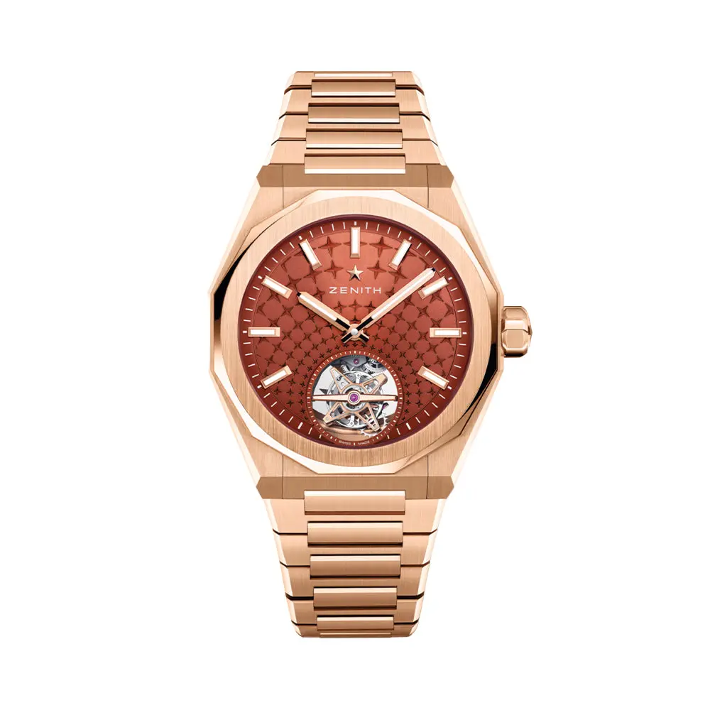 Defy Skyline El Primero Tourbillon Rose Gold 41Mm - Red On Bracelet W/ Extra Rubber Strap 1