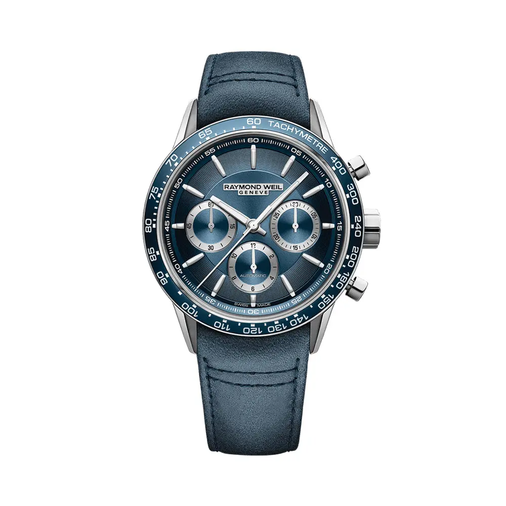 Freelancer Automatic Chronograph Ceramic Bezel 43.5Mm - Blue On Leather Strap 1