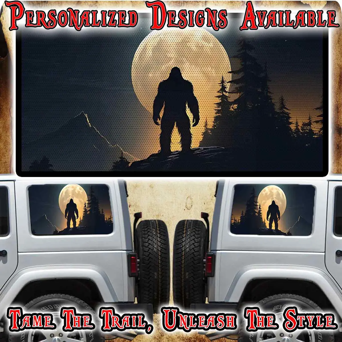 Bigfoot Rear Quarter Window See Through Graphic. 1