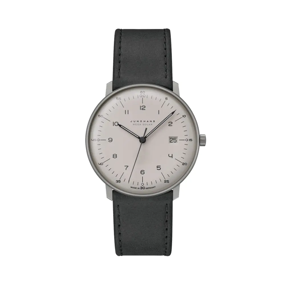 Max Bill Mega Solar Titanium 38Mm - Grey On Leather Strap 1