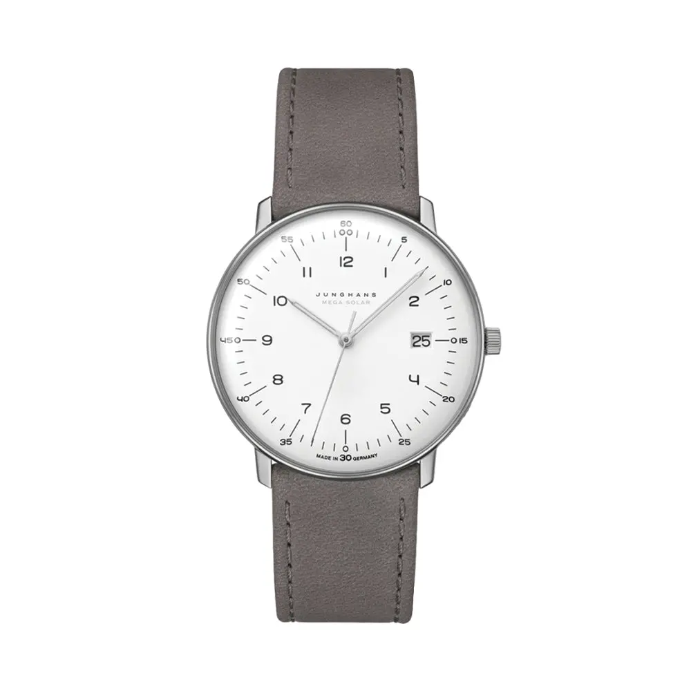 Max Bill Mega Solar Titanium 38Mm - White On Leather Strap 1