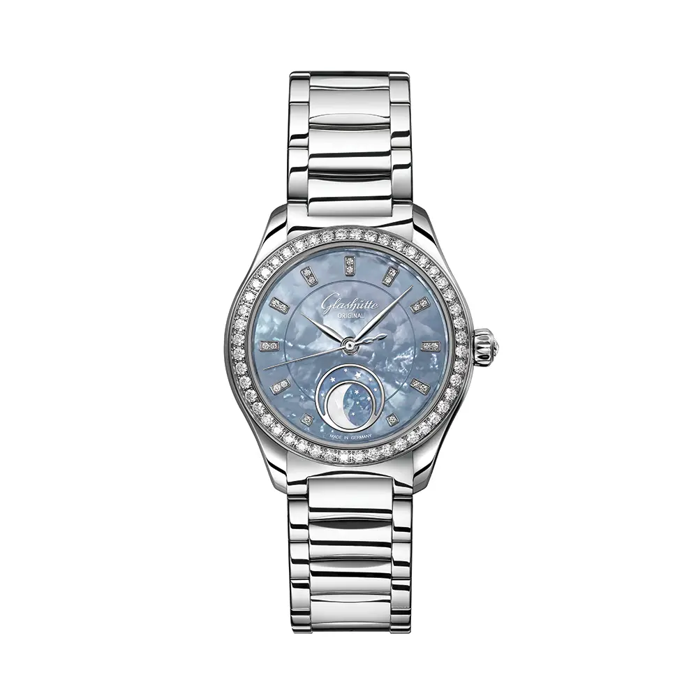 Serenade Luna "Skyline Blue" 32.5Mm - Blue W/ Diamonds And Diamond Bezel On Bracelet 1
