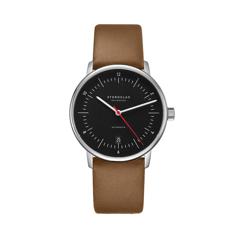 Hamburg  42Mm - Black/Red On Brown Leather Strap 1