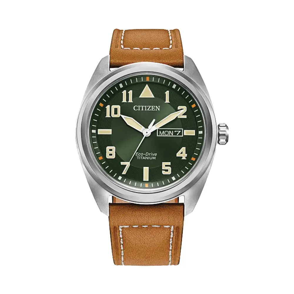 Garrison Eco-Drive Super Titanium 42Mm - Green On Leather Strap 1