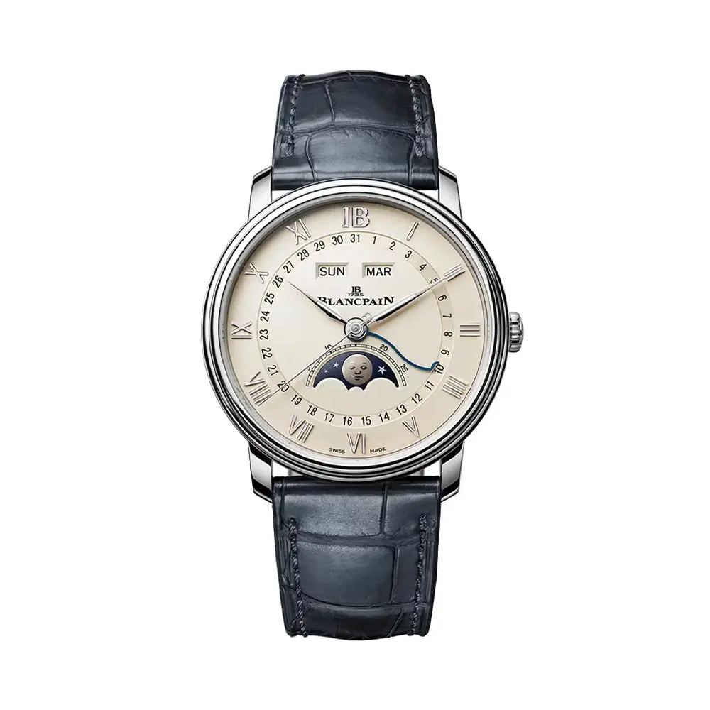 Villeret Moonphase 40Mm - Opaline On Leather Strap 1