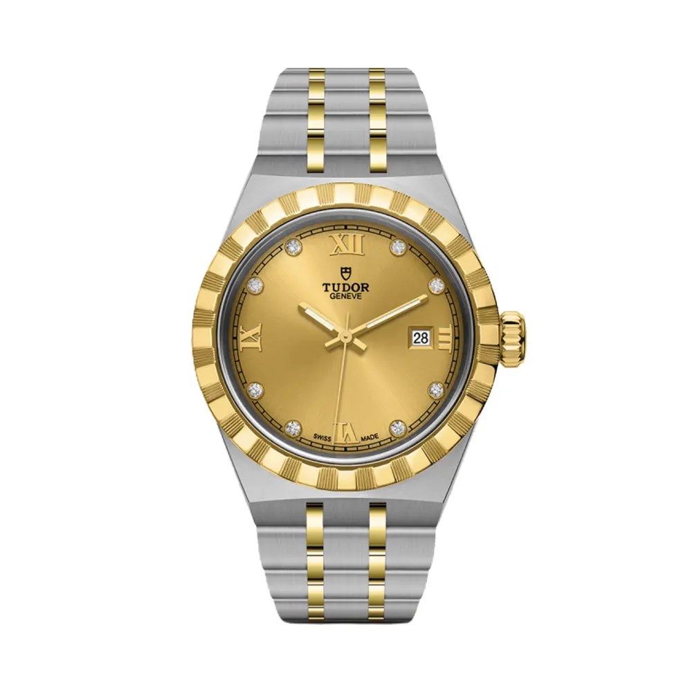 Tudor Royal Yellow Gold Two-Tone 28Mm - Champagne, Diamond-Set On Bracelet 1