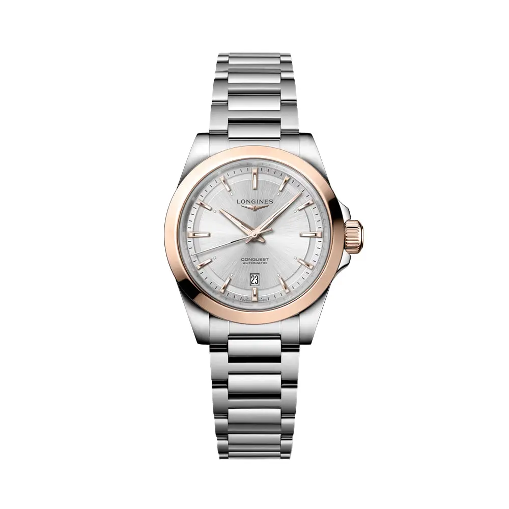 Conquest 30Mm - Silver W/ Pink Gold Bezel On Bracelet 1