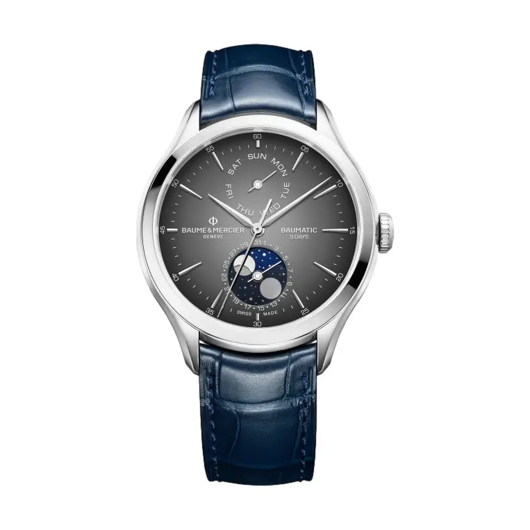 Clifton 10548 Baumatic Cosc Day Date Moonphase 42Mm - Grey On Leather Strap 1