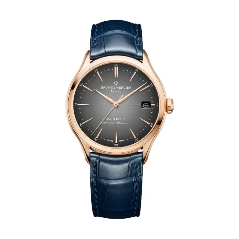 Clifton 10584 Baumatic Cosc 18K Pink Gold 39Mm - Blue On Leather Strap 1