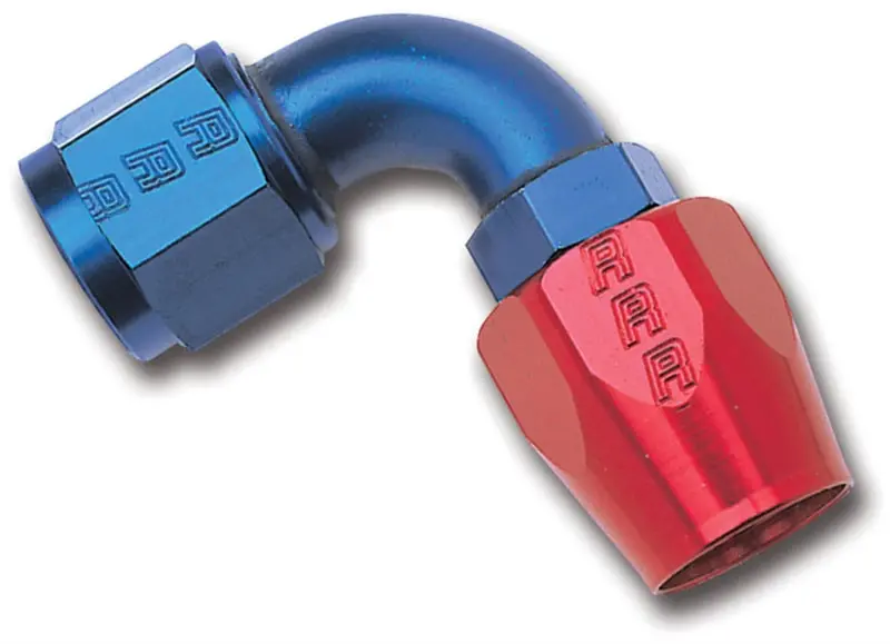 Russell Performance -10 An Full-Flow 90° Hose End – Red & Blue Anodized 1