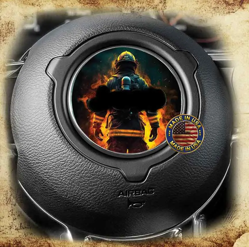 Firefighter-Themed Steering Wheel Decal – 158mm Diameter