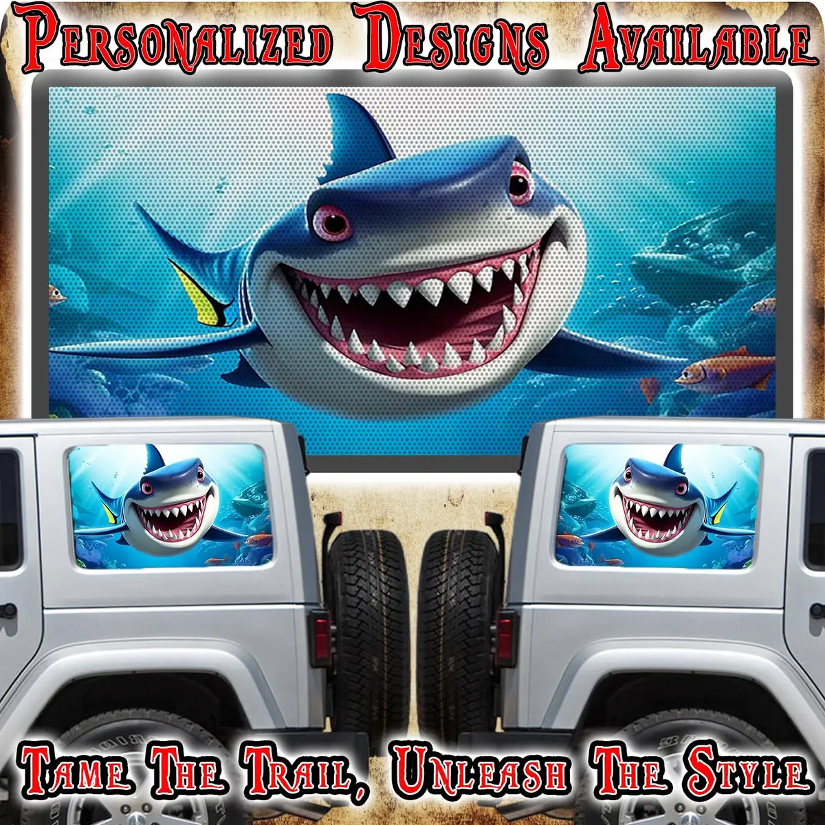 Happy Shark Rear Quarter Window See Through Graphic. 1