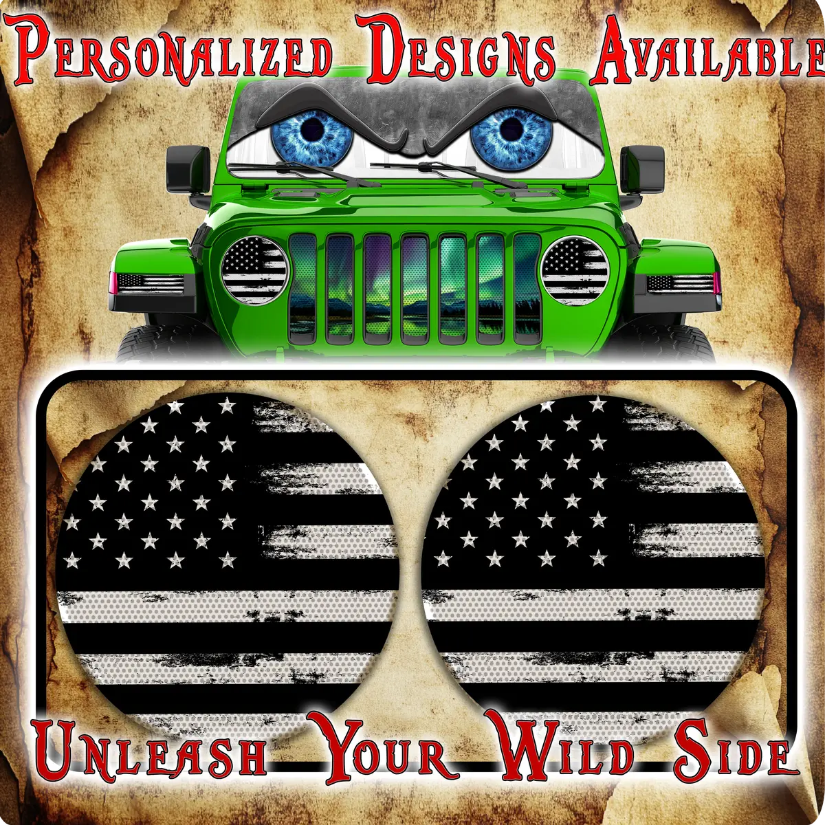 Black And White American Flag Headlight Decal 28 1