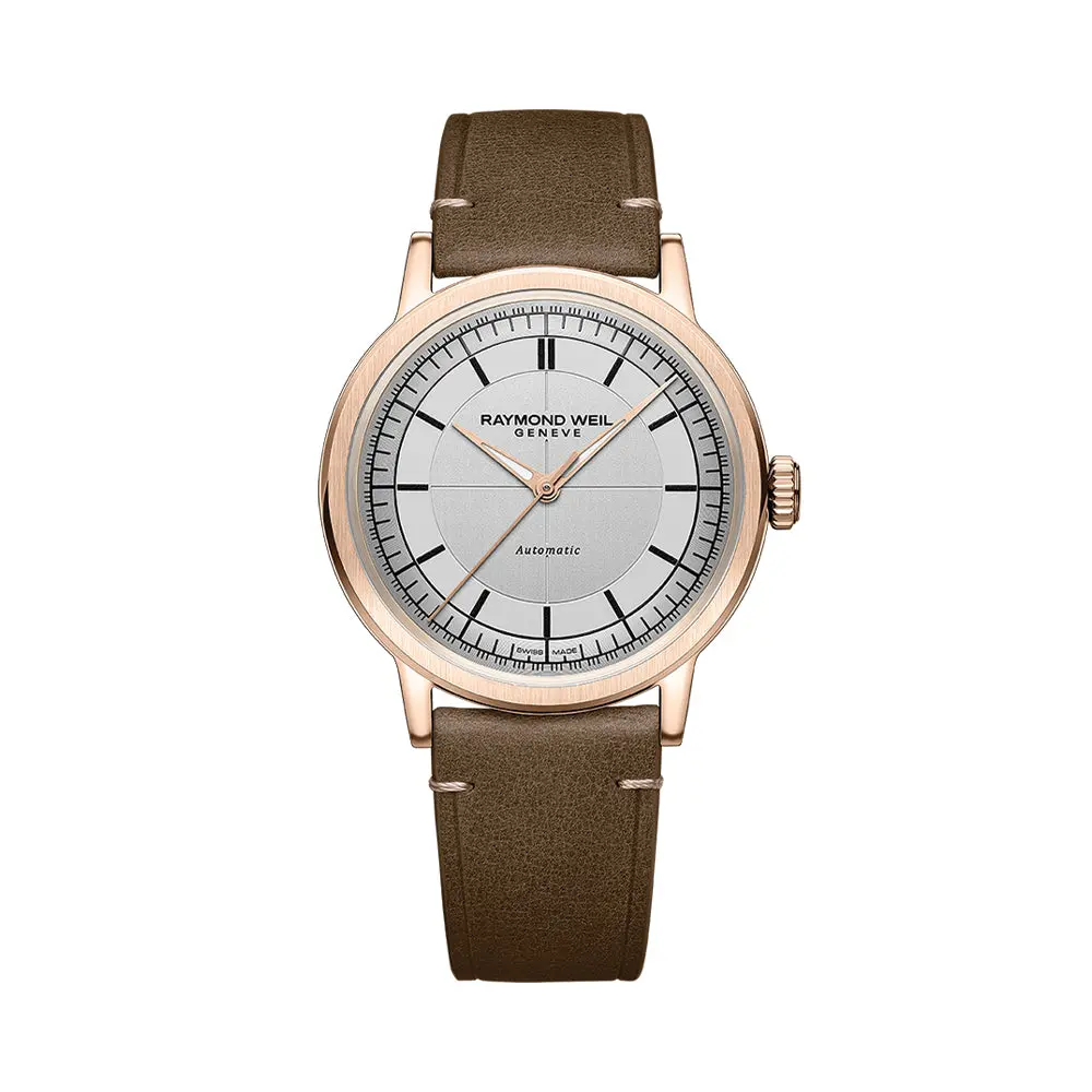 Millesime Men's Automatic Sector Dial 39.5Mm - Silver On Leather Strap 1