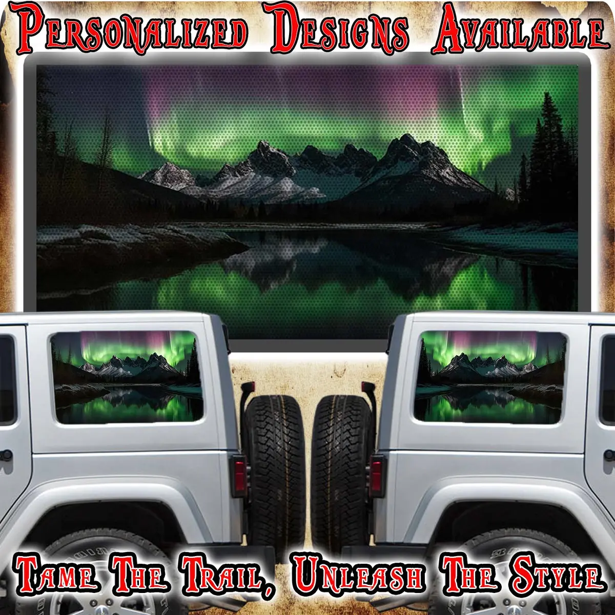Northern Lights And Mountain Rear Quarter Window See Through Graphic 1