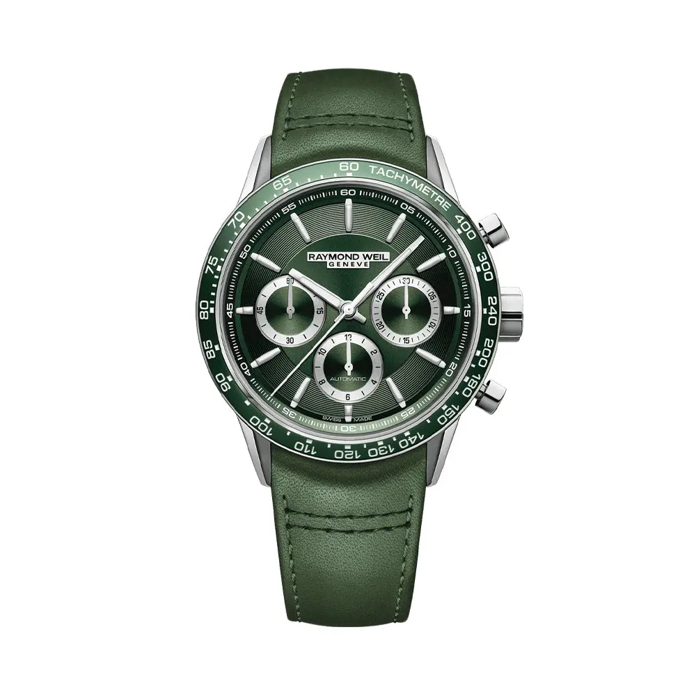 Freelancer Automatic Chronograph Ceramic Bezel 43.5Mm - Green On Leather Strap 1