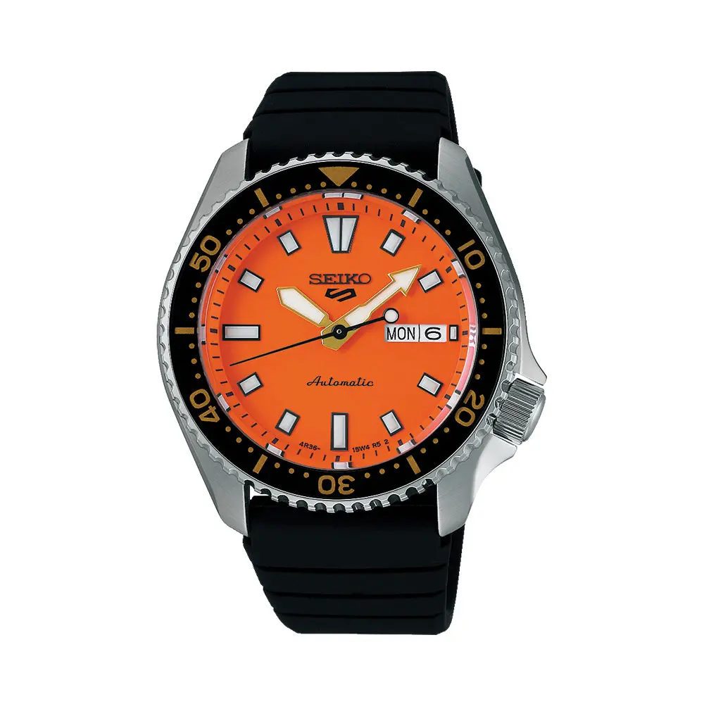 Srpl89 Seiko 5 Skx 42.5Mm - Orange On Rubber Strap 1