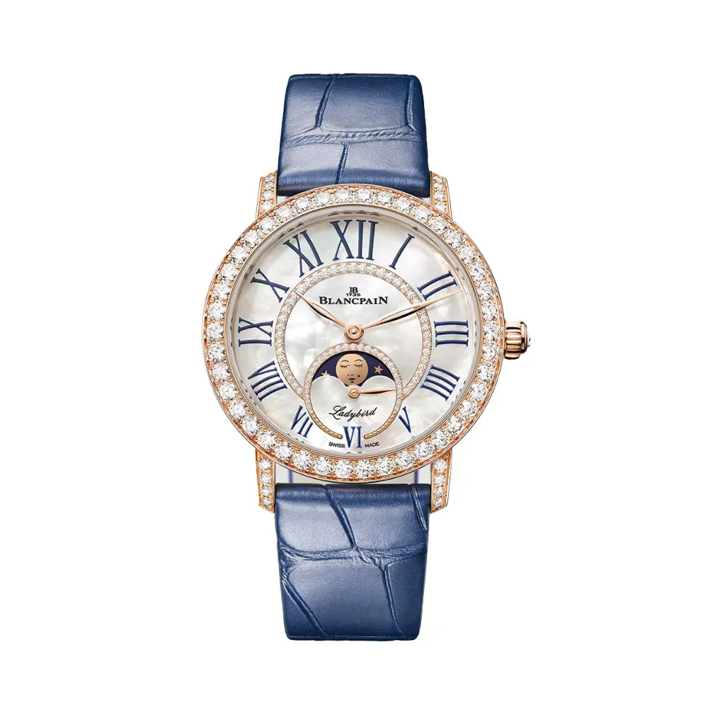 Ladybird Colors Moonphase Red Gold And Diamonds 34.9Mm - White On Leather Strap 1