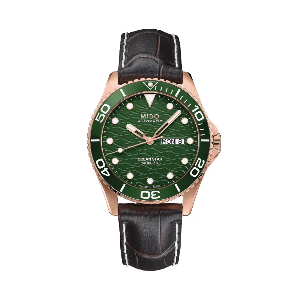 Ocean Star 200C 42.5Mm - Green On Leather Strap 1