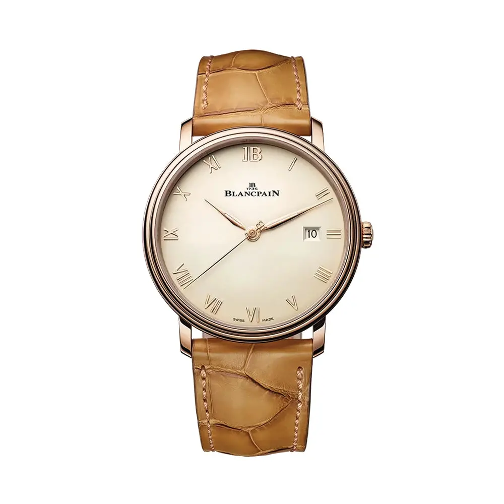 Villeret Red Gold 40Mm - Opaline On Leather Strap 1