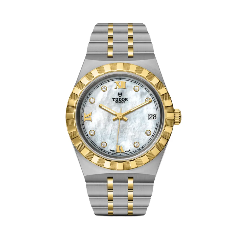 Tudor Royal Yellow Gold Two-Tone 34Mm - White, Mother-Of-Pearl, Diamond-Set On Bracelet 1