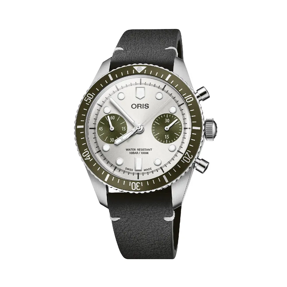 Divers Sixty-Five Chronograph 40Mm - Silver On Leather Strap 1