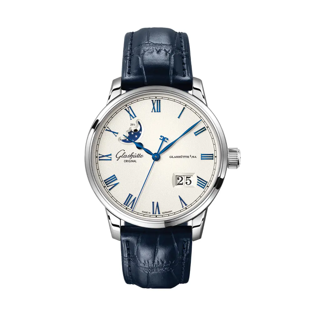 Senator Excellence Panorama Date Moon Phase 40Mm - Silver On Leather Strap 1