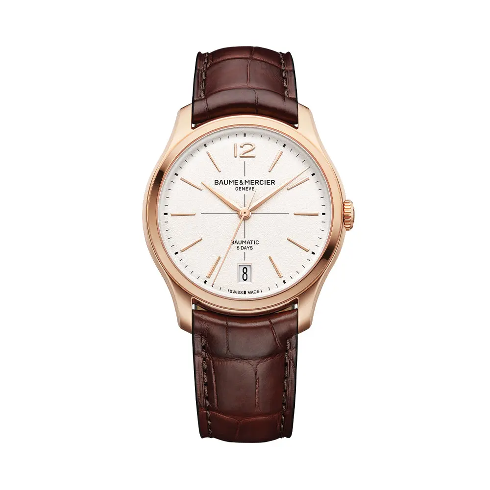 Clifton Baumatic Pink Gold 39Mm - Off-White On Leather Strap 1