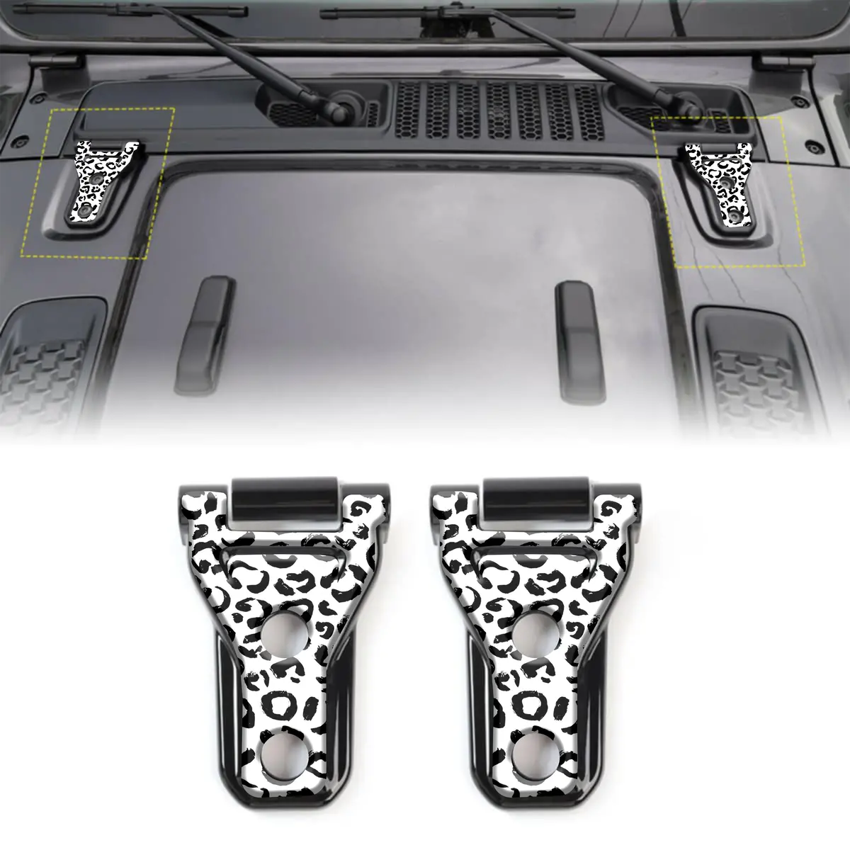 Black And White Leopard Print Hood Hinge Overlay Decals 44 1
