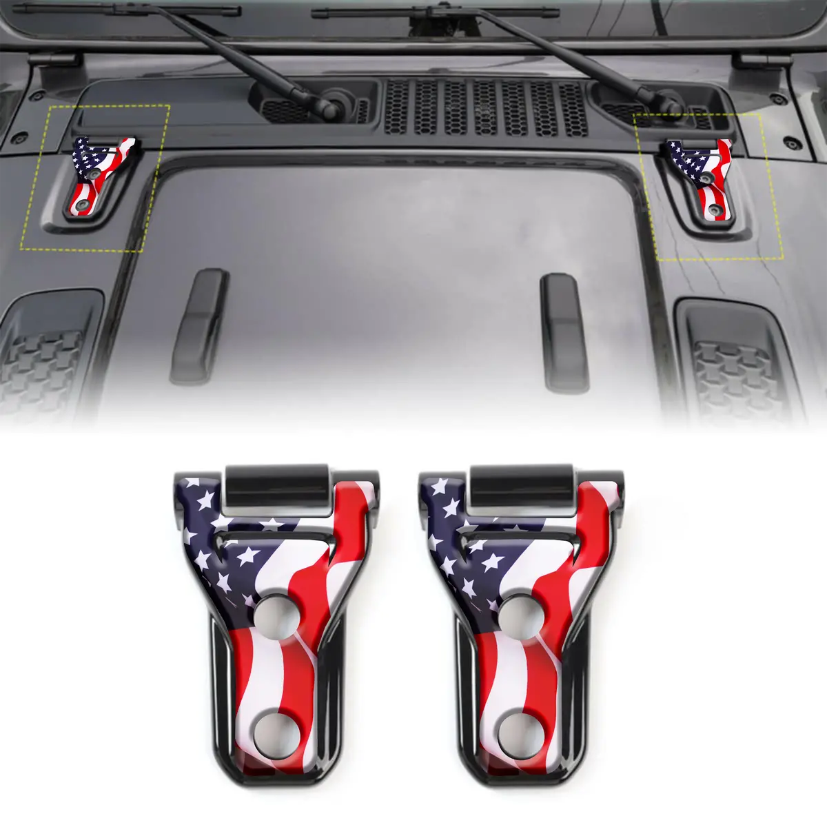 American Flag Hood Hinge Overlay Decals 3 1
