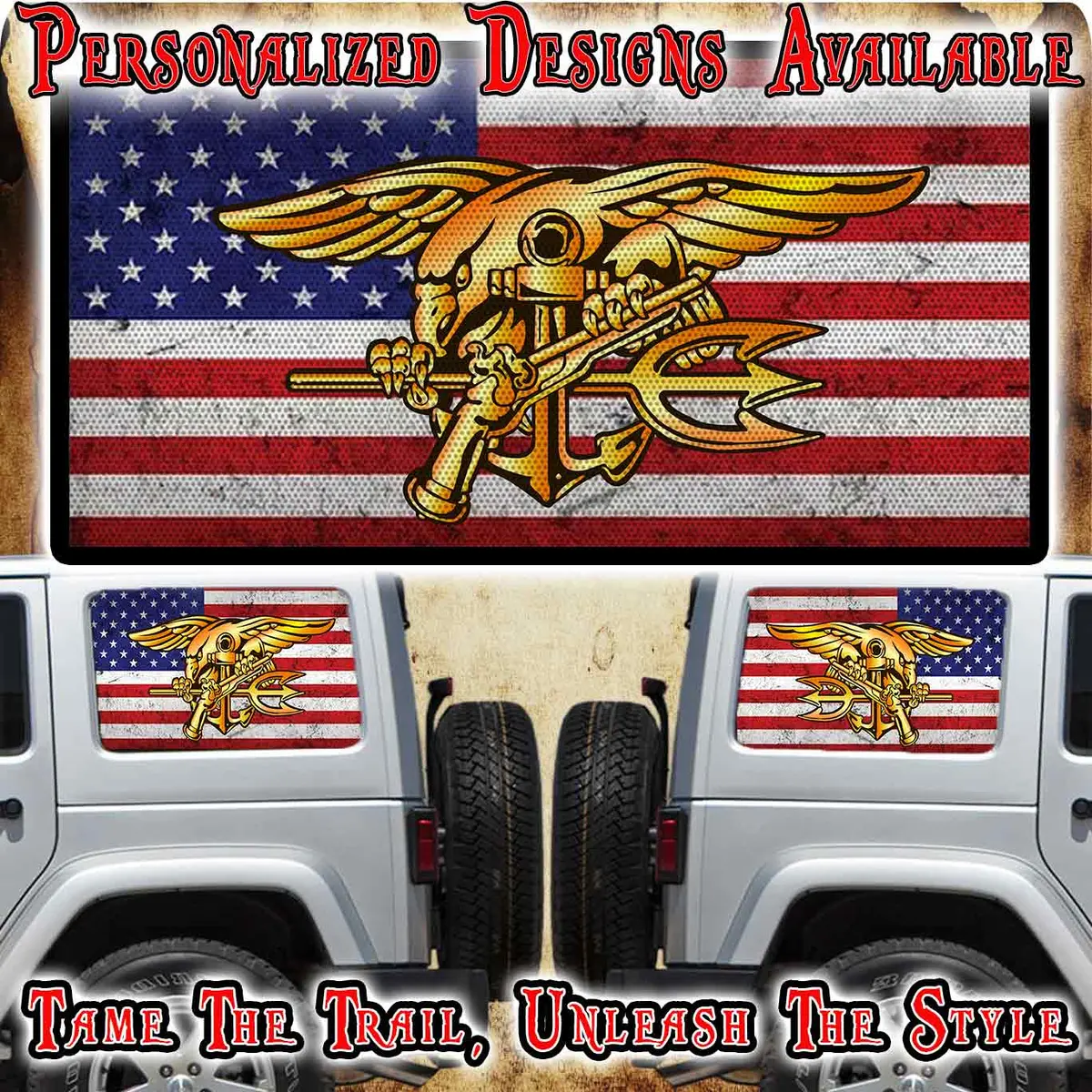 American Flag Rear Quarter Window See Through Graphic. 1