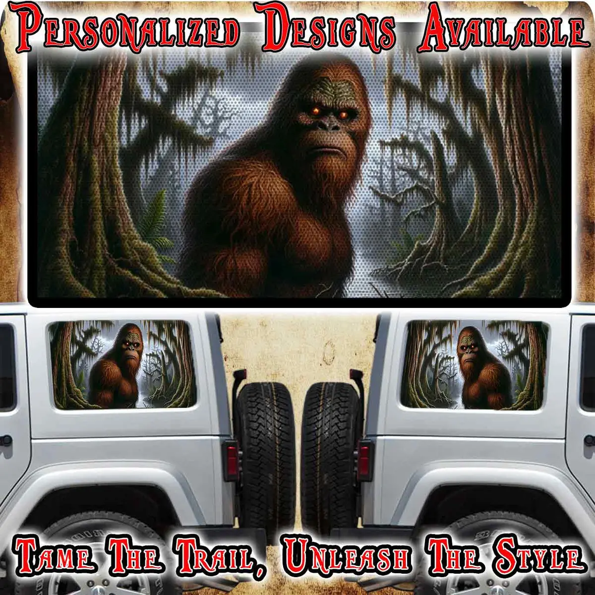 Bigfoot Rear Quarter Window See Through Graphic. 1
