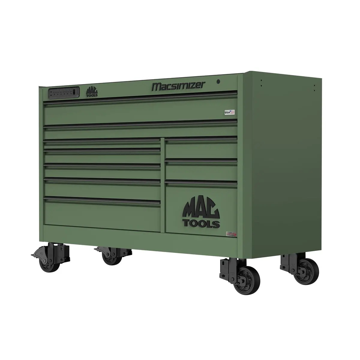 Macsimizer® Series 10-Drawer Workstation With Powertech™ Drawer - Olive Green 1