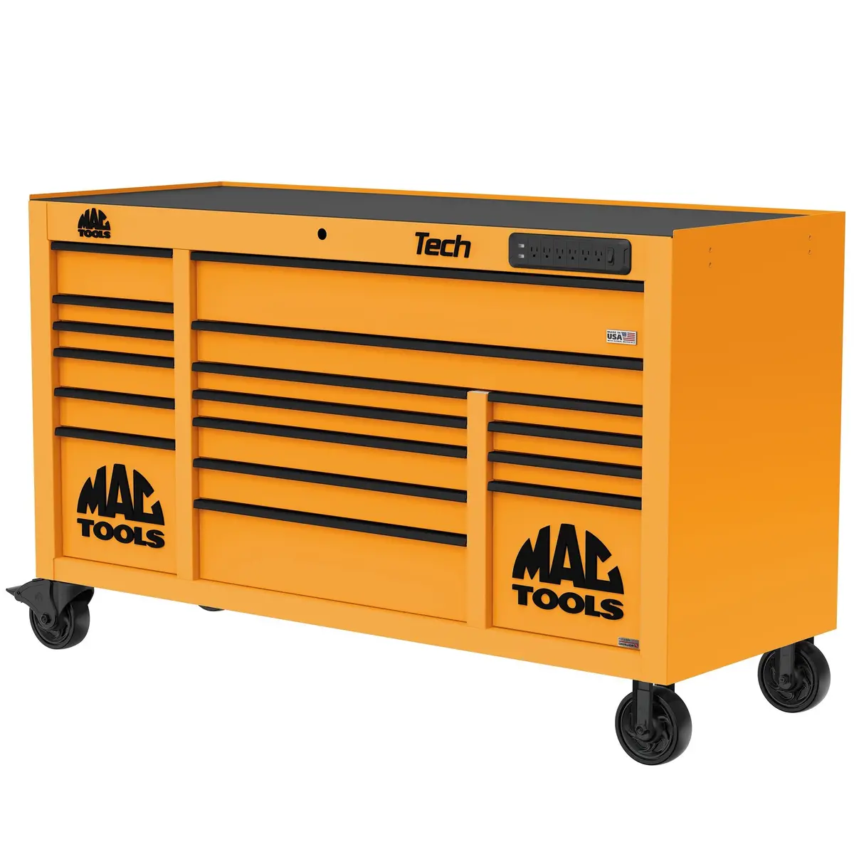 Tech™ Series 16-Drawer Workstation With Powertech™ Drawer - Fireball Orange 1