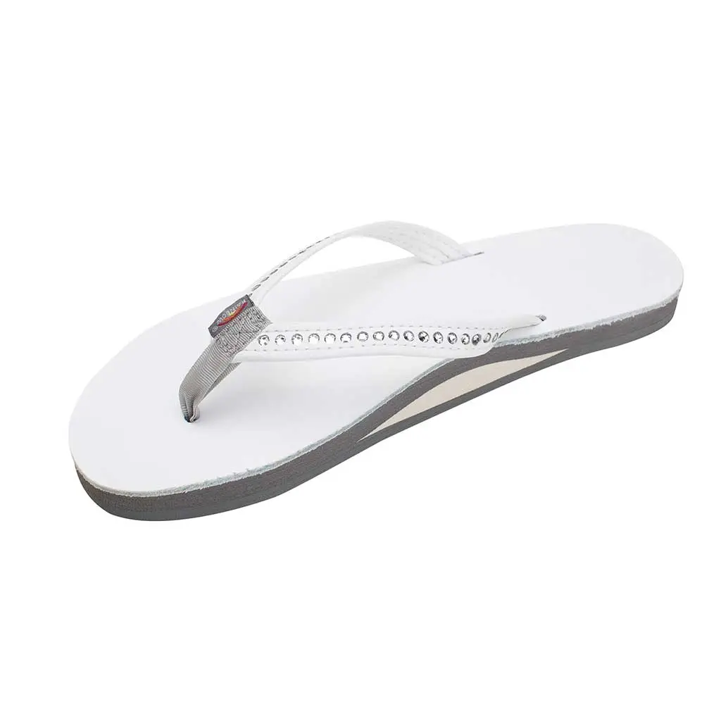 Rainbow Women's Crystal Collection Single Layer 1/2" Narrow Strap - White 1